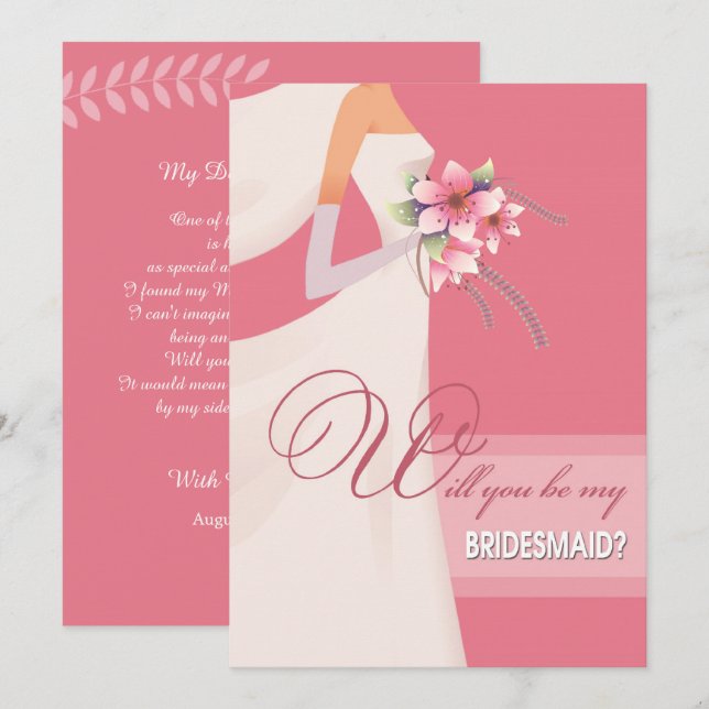 Will you be my Bridesmaid? Bride Silhouette Invitation (Front/Back)