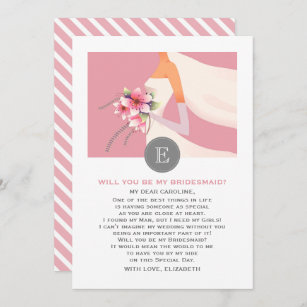 Will you be my Bridesmaid? Bride Silhouette Pink Invitation
