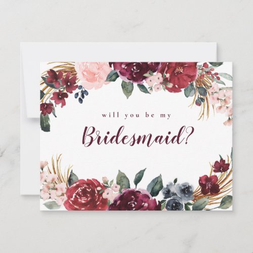 Will you be my bridesmaid Burgundy boho floral Invitation