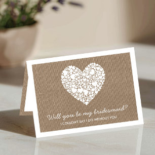 Will You Be My Bridesmaid? Burlap Heart Card