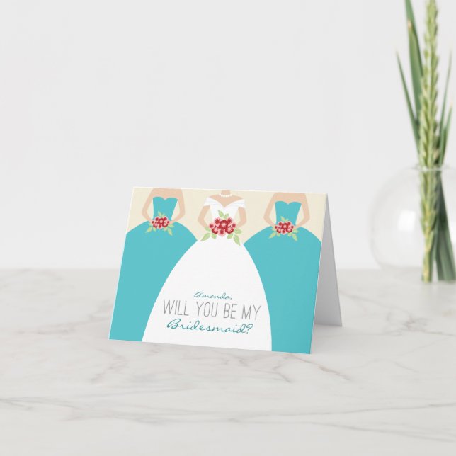 Will You Be My Bridesmaid Card (aqua) (Front)