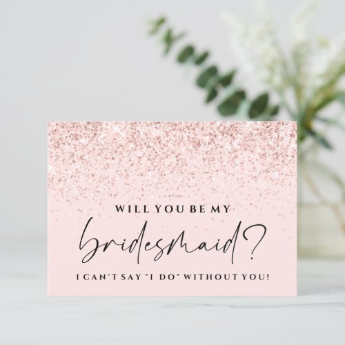 Will You Be My Bridesmaid Card Blush Pink Glitter