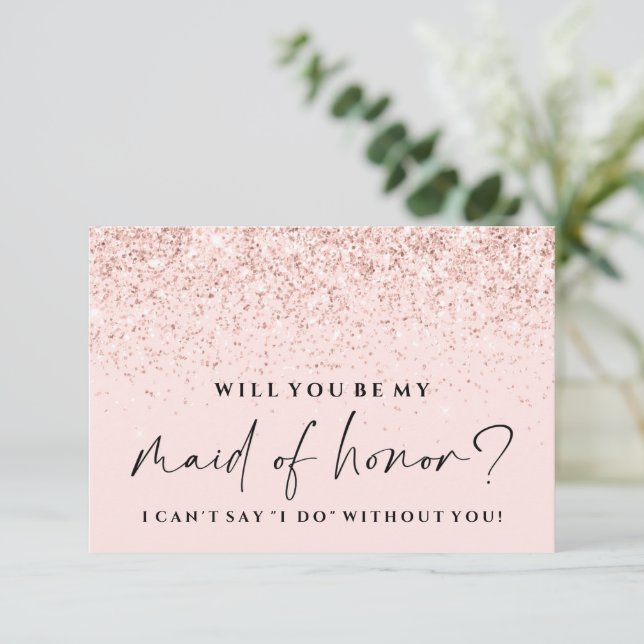 Will You Be My Bridesmaid Card Blush Pink Glitter (Standing Front)