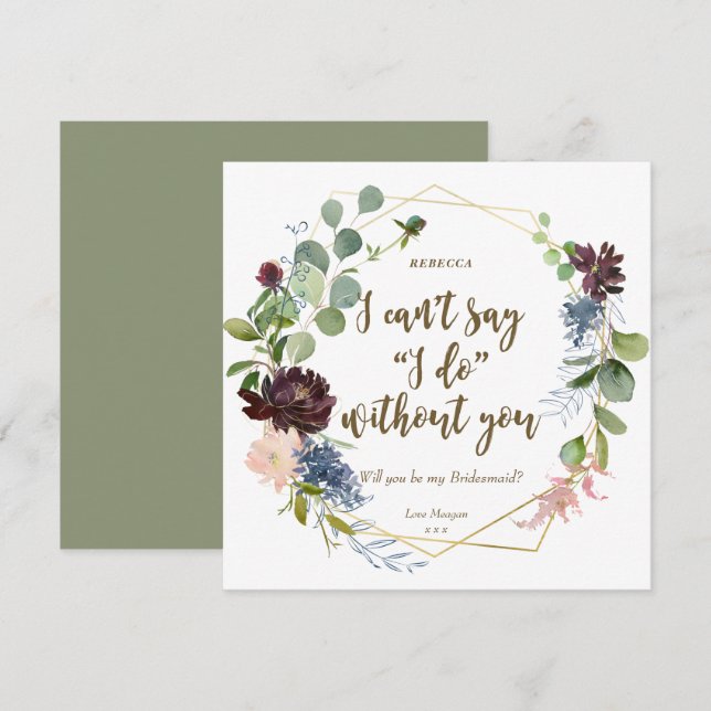 Will you be my bridesmaid card boho floral (Front/Back)