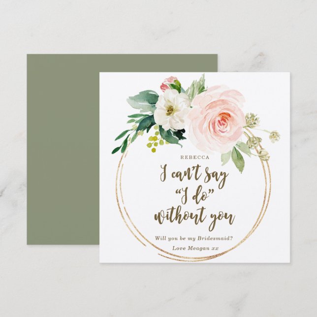 Will you be my bridesmaid card boho pink floral (Front/Back)
