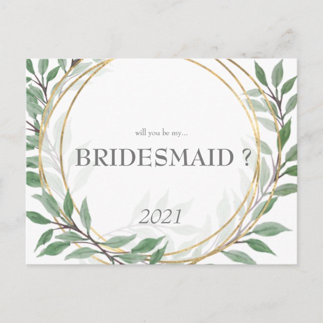 Will you be my bridesmaid card foliage bouquet (Front)