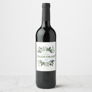 Will you be my bridesmaid card foliage bouquet wine label