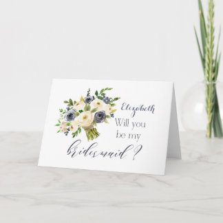 Will you be my bridesmaid card French blue floral