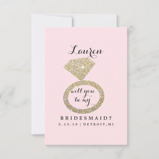 Will You Be My Bridesmaid Card - Glit Ring Bling (Front)