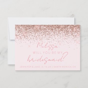 Will You Be My Bridesmaid Card - Glitter Pink by Evented at Zazzle