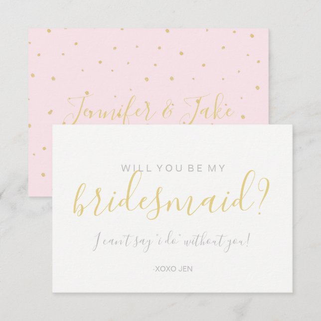 Will You Be My Bridesmaid Card - Gold Dots Pink (Front/Back)