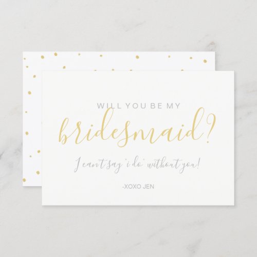 Will You Be My Bridesmaid Card _ Gold Dots White