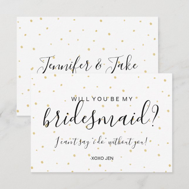 Will You Be My Bridesmaid Card - Gold Dots White (Front/Back)