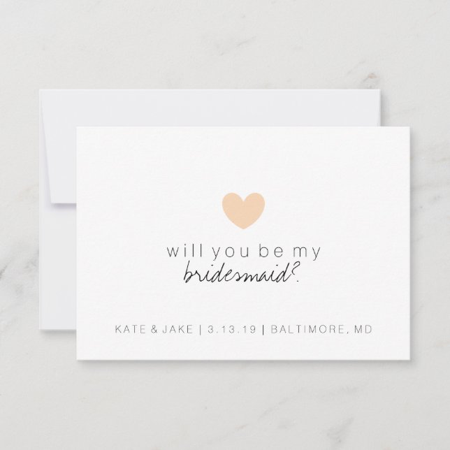 Will You Be My Bridesmaid Card - Heart Peach (Front)