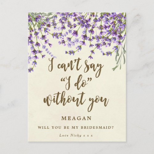Will you be my bridesmaid card lavender floral