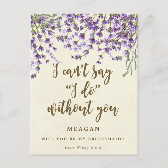 Will you be my bridesmaid card lavender floral (Front)