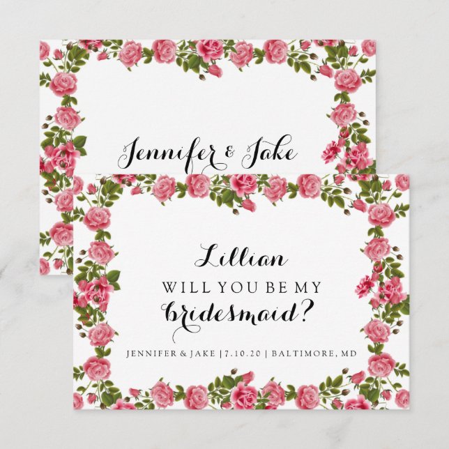 Will You Be My Bridesmaid Card - Roses (Front/Back)