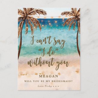 Will you be my bridesmaid card tropical beach