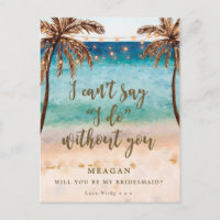 Will you be my bridesmaid card tropical beach