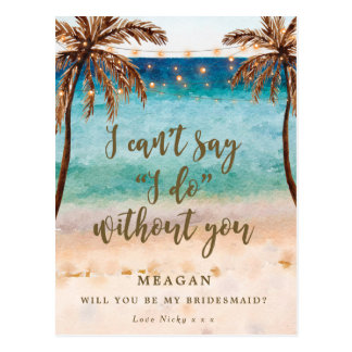 Will you be my bridesmaid card tropical beach