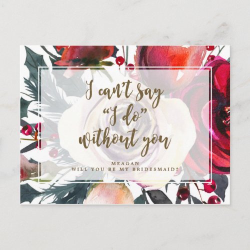 Will you be my bridesmaid card winter red