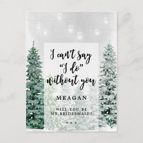 Will you be my bridesmaid card winter snow