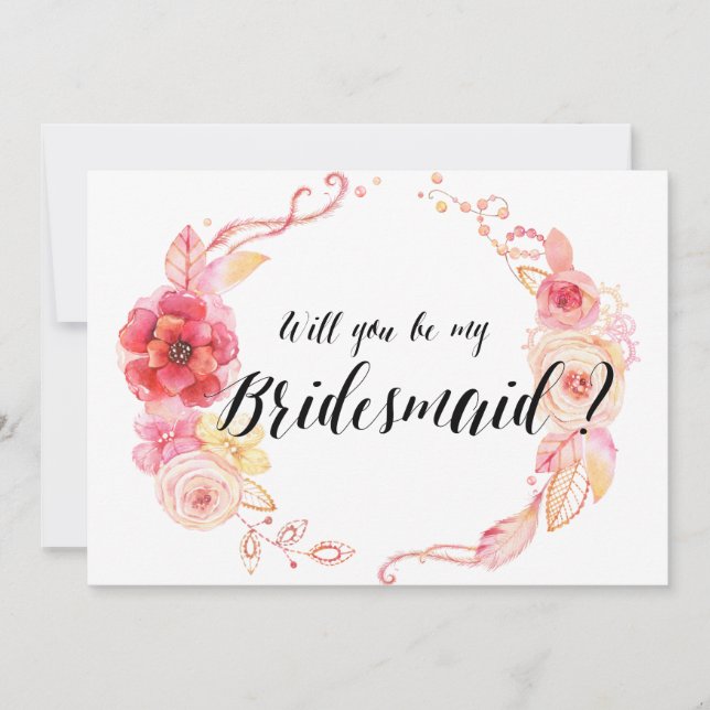 Will You Be My Bridesmaid Cards Floral Wreath (Front)