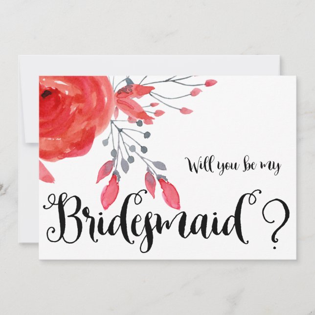 Will You Be My Bridesmaid Cards Red Flowers (Front)
