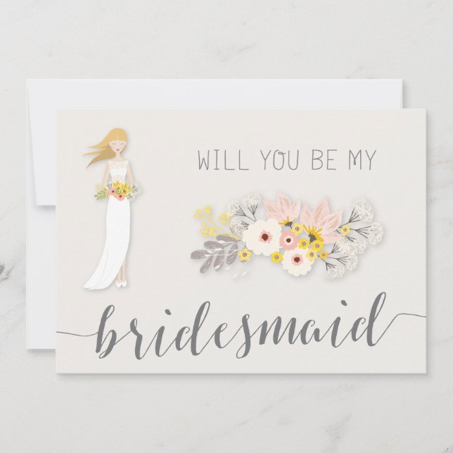 Will You Be My Bridesmaid Cards With Pink Flowers (Front)