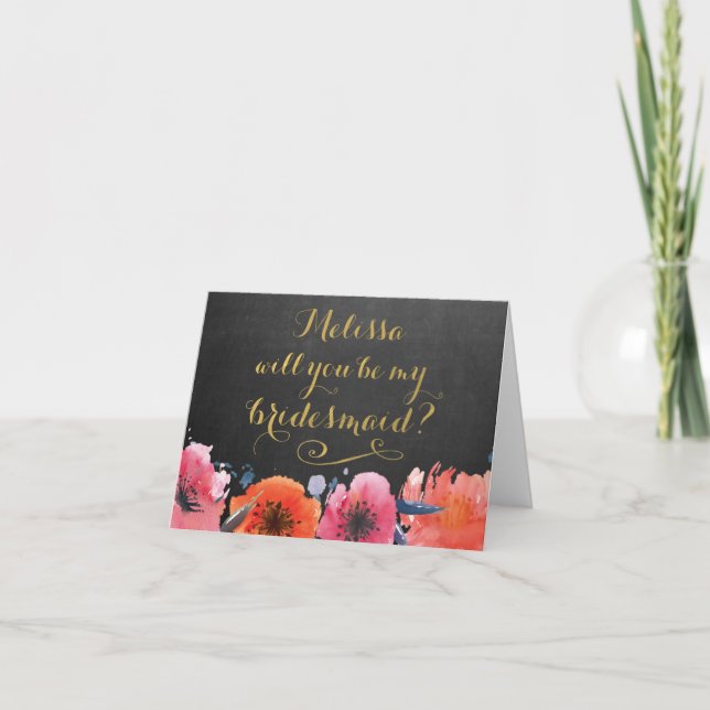 Will You Be My Bridesmaid Chalkboard Floral Card (Front)