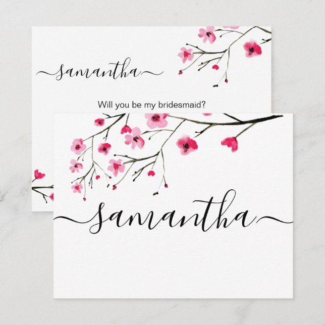 Will you be my bridesmaid Cherry blossom wedding Invitation (Front/Back)
