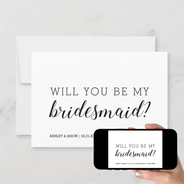 Will You Be My Bridesmaid Chic Black White Invitation 