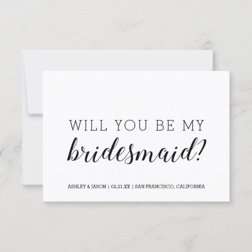 Will You Be My Bridesmaid Chic Black White Invitation | Zazzle