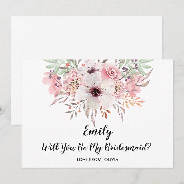 Will You Be My Bridesmaid? Chic Floral Card (Front/Back)
