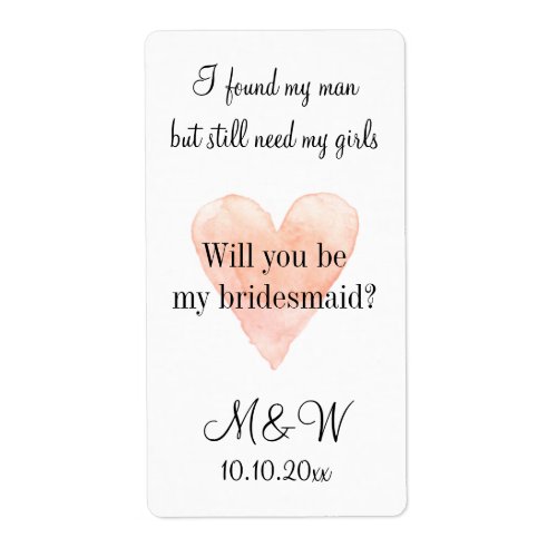 Will you be my bridesmaid chic wine bottle labels