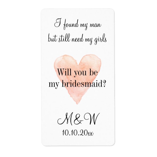 Will you be my bridesmaid chic wine bottle labels (Front)