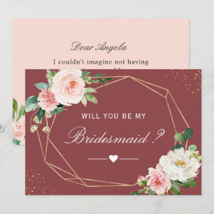 Will You Be My Bridesmaid Cinnamon Rose Floral Invitation