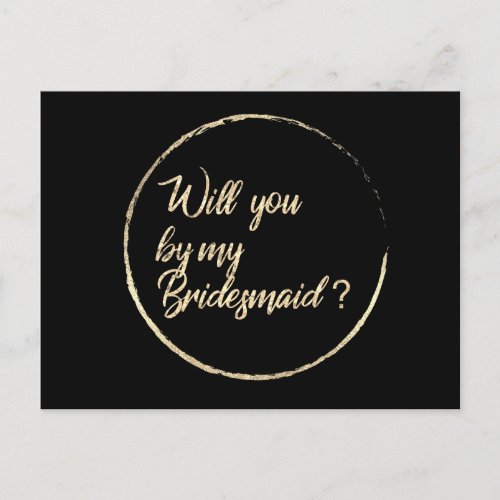 Will You Be My Bridesmaid Circle Wreath Black Gold Invitation Postcard