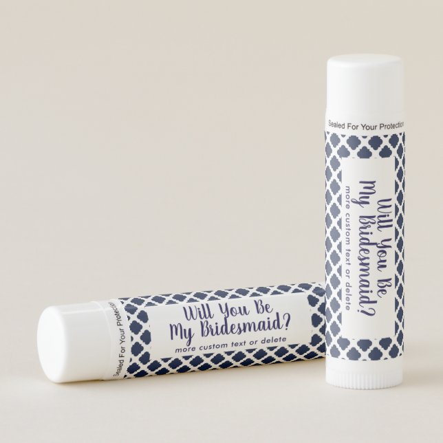 Will You Be My Bridesmaid Classic Navy Quatrefoil Lip Balm (Front)
