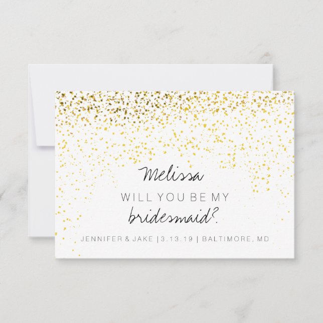 Will You Be My Bridesmaid - Confetti Fab Gold Invitation (Front)