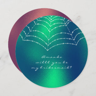Will You Be My Bridesmaid Copper Green Dewy Web Invitation