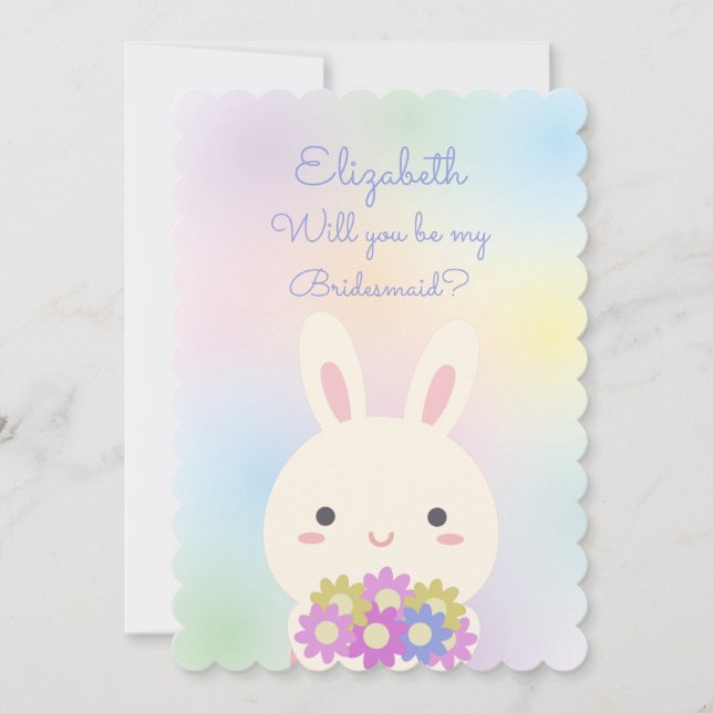 Will You Be My Bridesmaid Cute Bunny Floral Pastel Invitation (Front)
