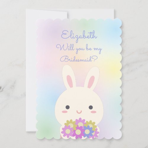 Will You Be My Bridesmaid Cute Bunny Floral Pastel Invitation