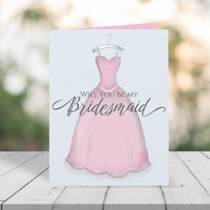 Will you be my Bridesmaid Cute Vintage Pink Dress Card