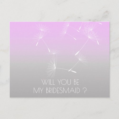 Will You Be My Bridesmaid Dandelion Lavanda Ombre Invitation Postcard