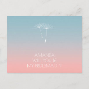 Will You Be My Bridesmaid Dandelion Powder Blue Invitation Postcard