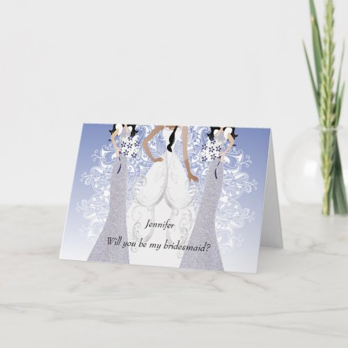 Will you be My Bridesmaid Dark Blue Thank You Card