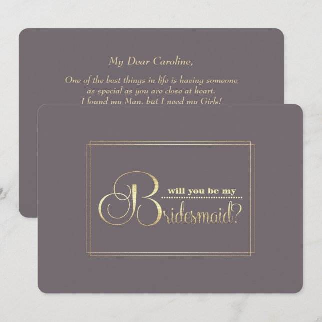 Will you be my Bridesmaid? Dark Mocha Gold Invitation (Front/Back)