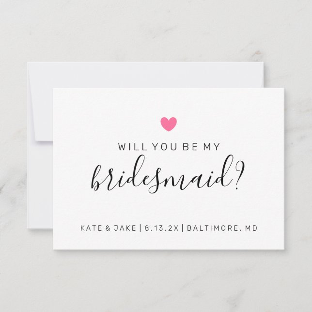 Will You Be My Bridesmaid Dark Pink Heart Invitation (Front)