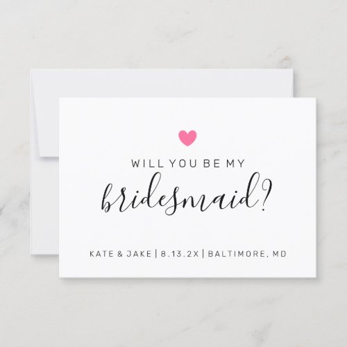 Will You Be My Bridesmaid Dark Pink Heart Invitation